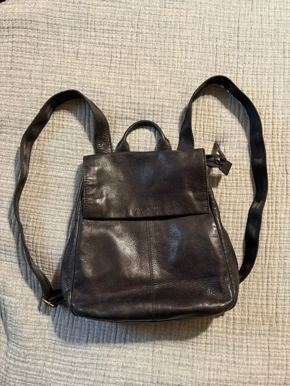 American Leather Co. Backpack Black Fold Over Leather Mini 12” Classic Bag